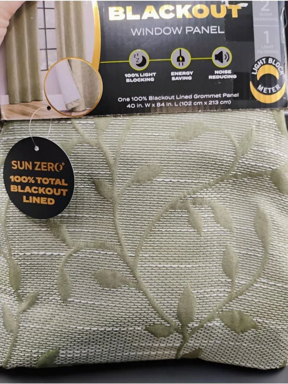 Sun Zero 100% Total Blackout Window Panel Sage Green 40